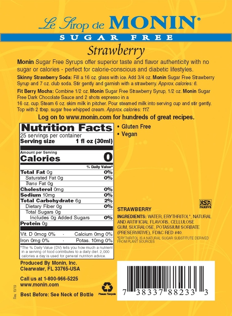 Strawberry Sugar Free Syrup 750mL GBS store